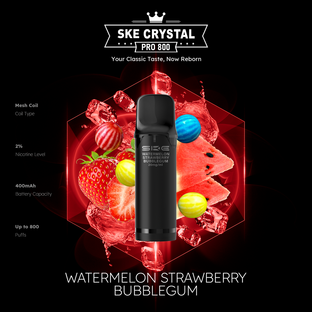 10x SKE Crystal Pro 800 - Watermelon Strawberry Bubblegum - 20mg Nikotingehalt