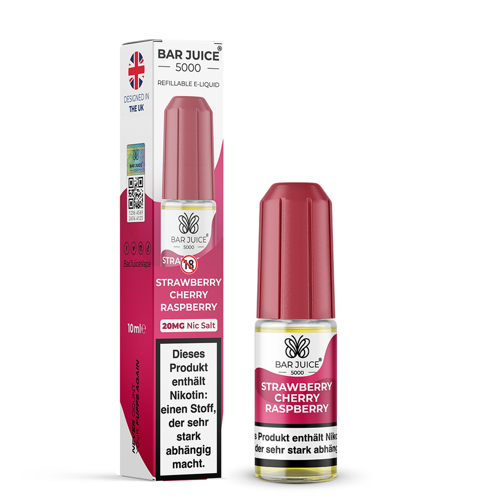 10x Bar Juice 5000 Strawberry Cherry Raspberry Nikotinsalz Liquid 10 ml