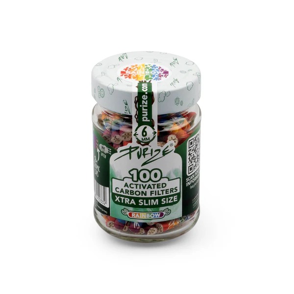 10x Purize Glas-Edition Aktivkohlefilter XTRA Slim - Size 6mm - Rainbow - 100 Stück