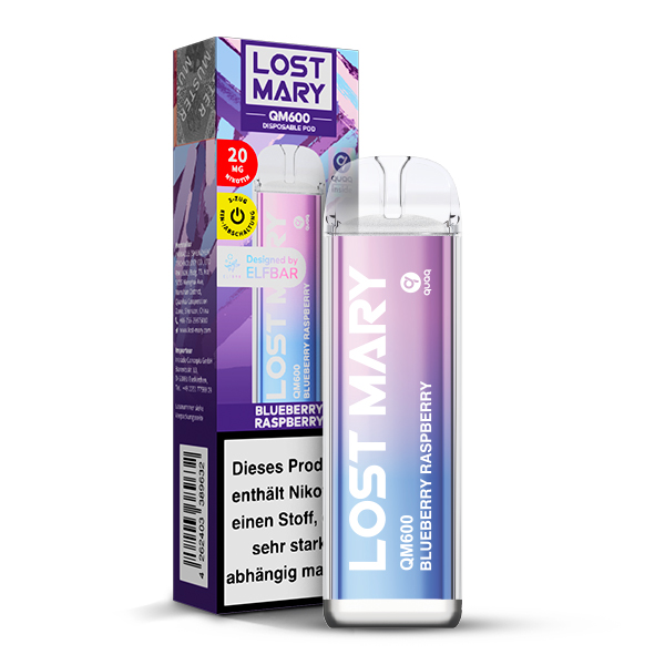 10+2 Aktion ELFBAR Lost Mary QM600 - Blueberry Raspberry 20mg Nikotin