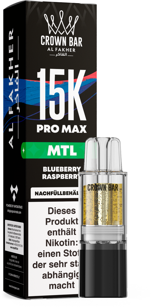 10x Al Fakher 15K PRO MAX Pod - Blueberry Raspberry - MTL