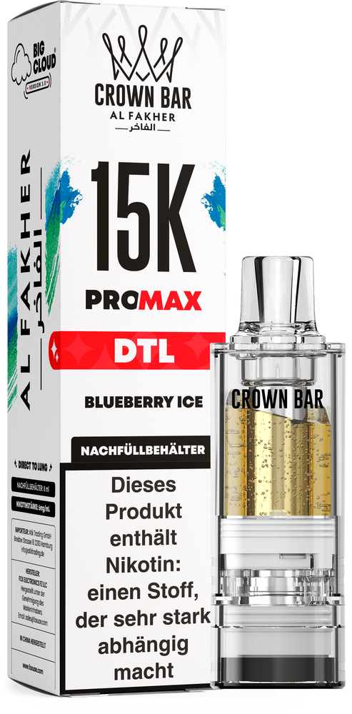 10x Al Fakher 15K PRO MAX (V2) Pod - Blueberry Ice - 6mg/ml Nikotingehalt - DTL