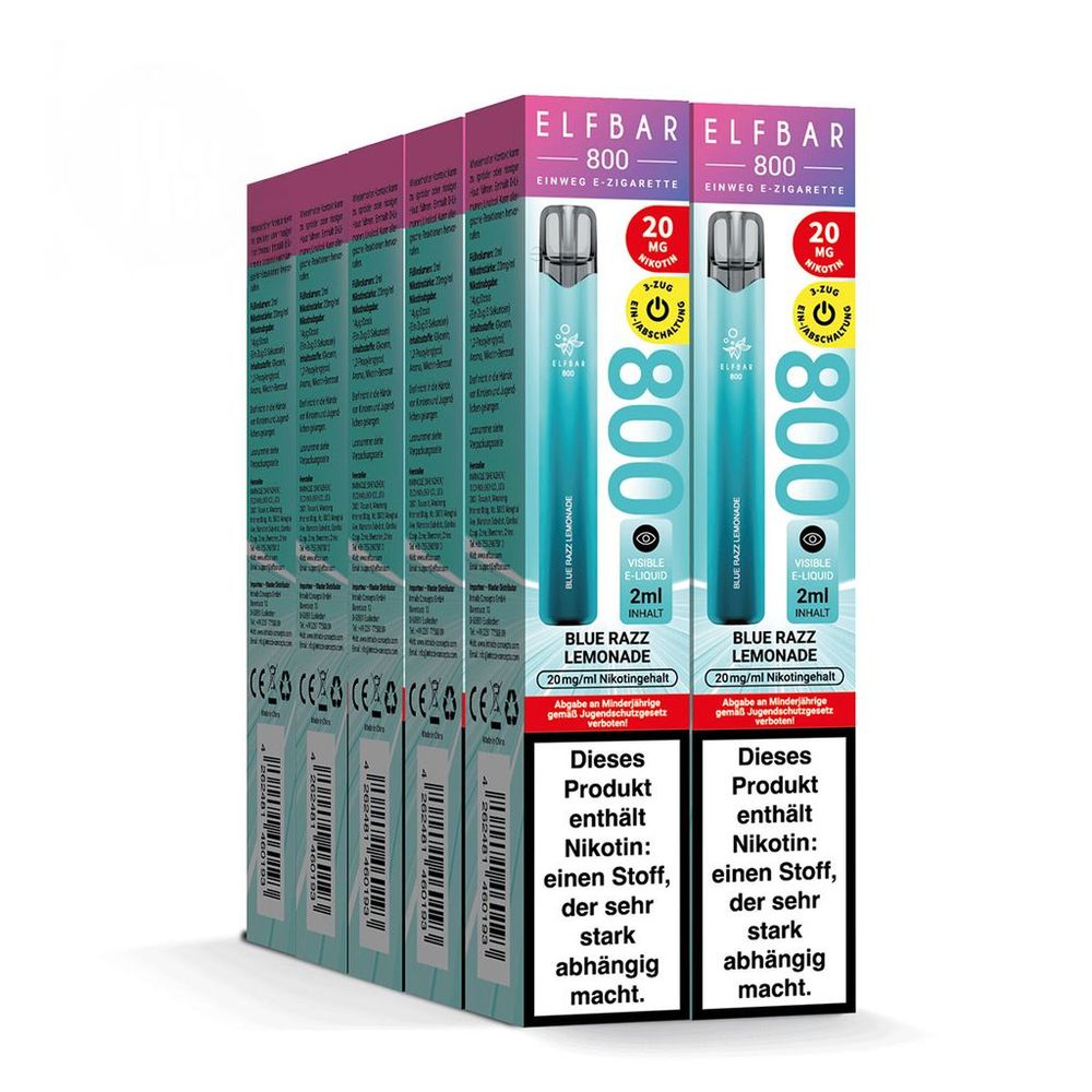 10x ELFBAR 800 Blue Razz Lemonade 20mg Nikotin