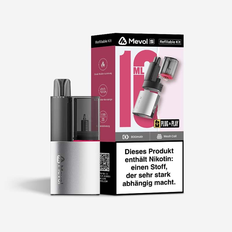 5x Mevol S Pod Kit + 0ml Pod - Farbe: Chrom Silber - 800 mAh