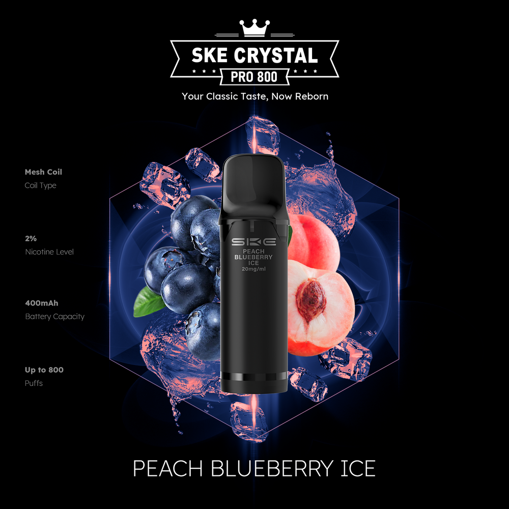 10x SKE Crystal Pro 800 - Peach Blueberry Ice - 20mg Nikotingehalt