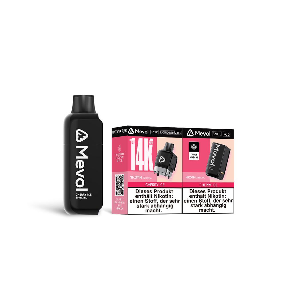 10x Mevol S7000 Cherry Ice 2ml Pod + 10ml E-Liquid Tank