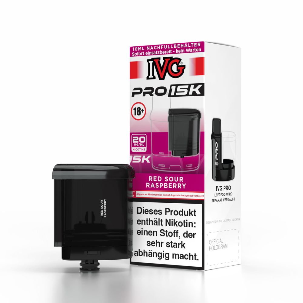 5x IVG Pro Refill Container 10ml - Red Sour Raspberry  - 20mg Nikotingehalt + 5x Leer Pods 0ml