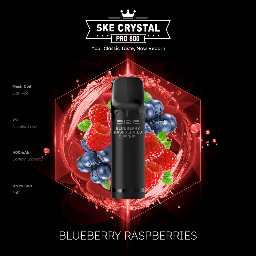 10x SKE Crystal Pro 800 - Blueberry Raspberries - 20mg Nikotingehalt