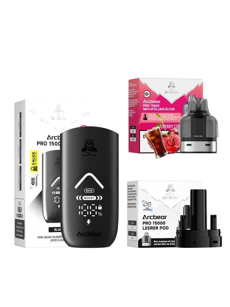 5x Arcbear Pro 15000 Starter Set - Farbe: Black + Pod Cherry Cola