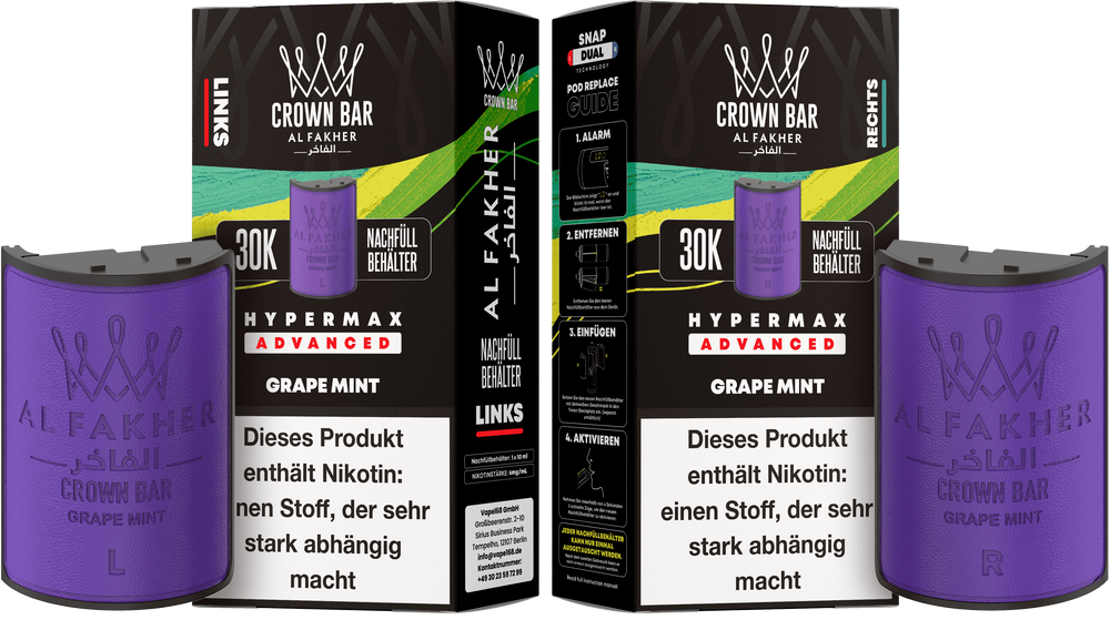 10x Al Fakher Hypermax 30K Pods - Alle Sorten - 6mg Nikotingehalt (5 Linke + 5 Rechte)
