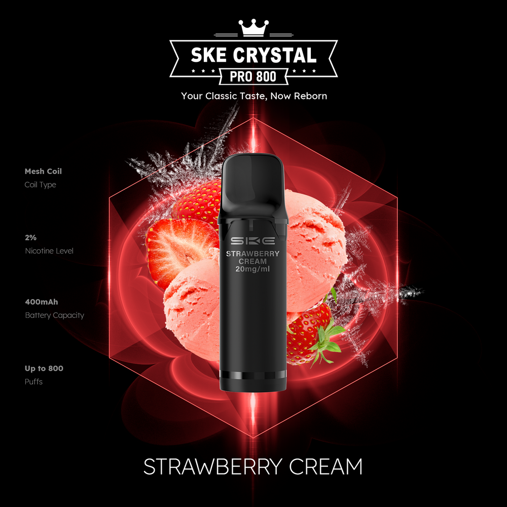 10x SKE Crystal Pro 800 - Strawberry Cream - 20mg Nikotingehalt