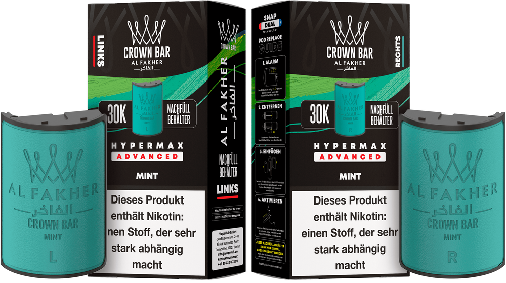 10x Al Fakher Hypermax 30K Pods - Alle Sorten - 6mg Nikotingehalt (5 Linke + 5 Rechte)
