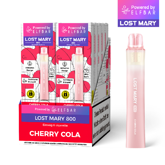 10x Lost Mary 800 Cherry Cola 20mg Nikotin Einweg Vape