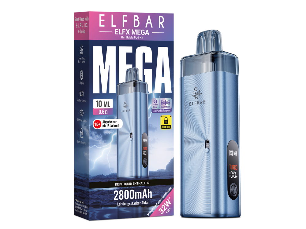 10x Elfbar ELFX Mega Pod Kit - 2800 mAh Farbe: Hellblau