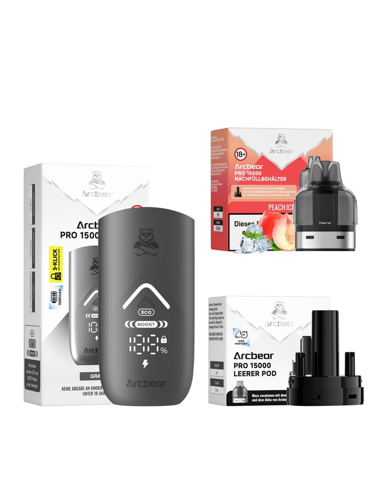 5x Arcbear Pro 15000 Starter Set - Farbe: Gray + Pod Peach Ice