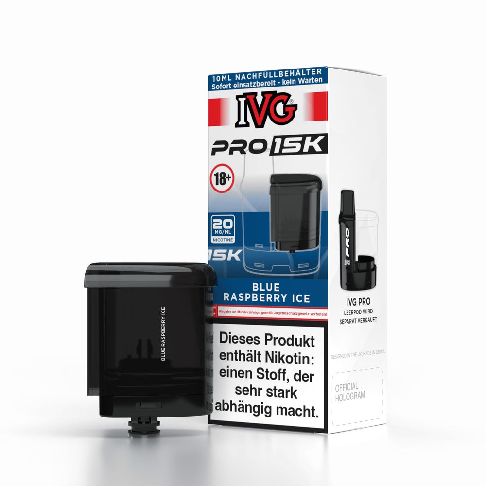 5x IVG Pro Refill Container 10ml - Blue Raspberry Ice - 20mg Nikotingehalt + 5x Leer Pods 0ml