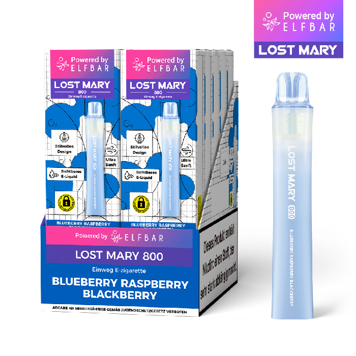 10x Lost Mary 800 Blueberry Raspberry Blackberry 20mg Nikotin Einweg Vape