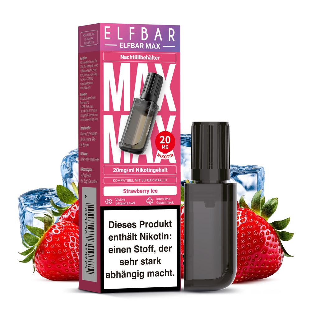 10x ELFBAR MAX Pod Strawberry Ice 20mg Nikotingehalt
