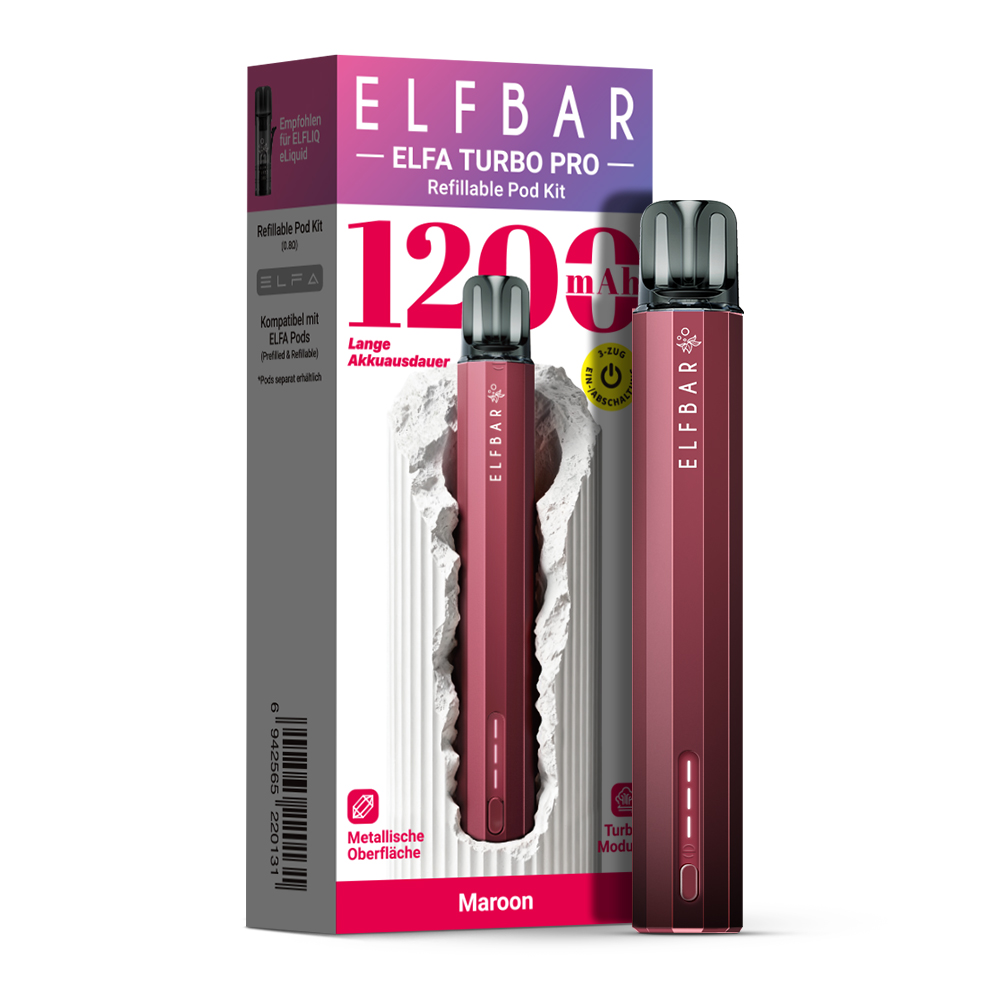 10x ELFBAR ELFA Turbo PRO Pod Kit 1200 mAh Akku - Maroon