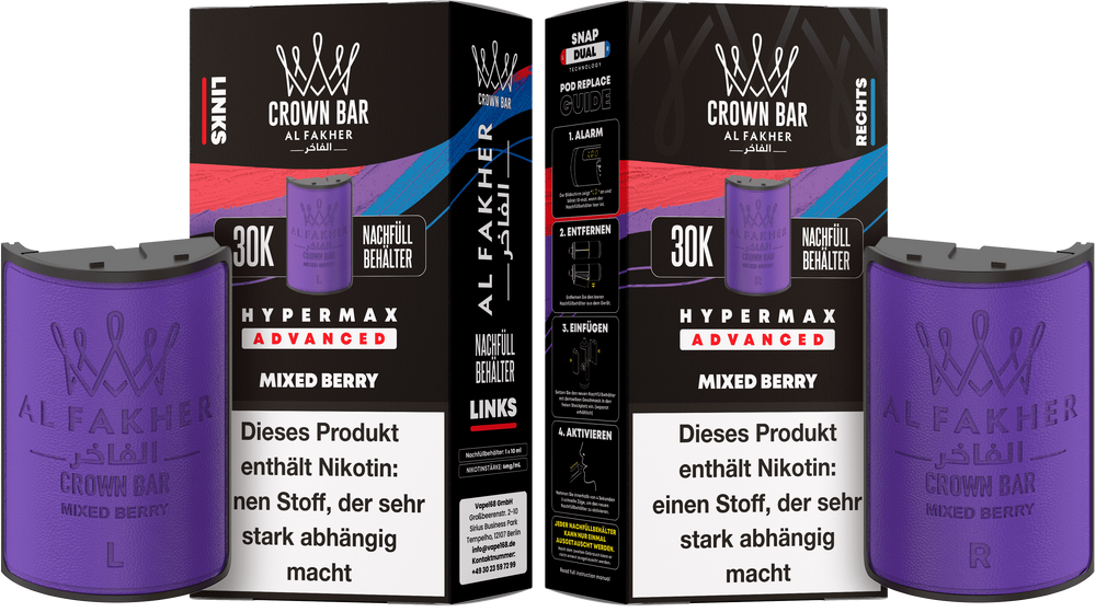 10x Al Fakher Hypermax 30K Pods - Alle Sorten - 6mg Nikotingehalt (5 Linke + 5 Rechte)