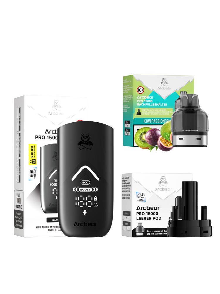 5x Arcbear Pro 15000 Starter Set - Farbe: Black + Pod Kiwi Passionfruit Guava