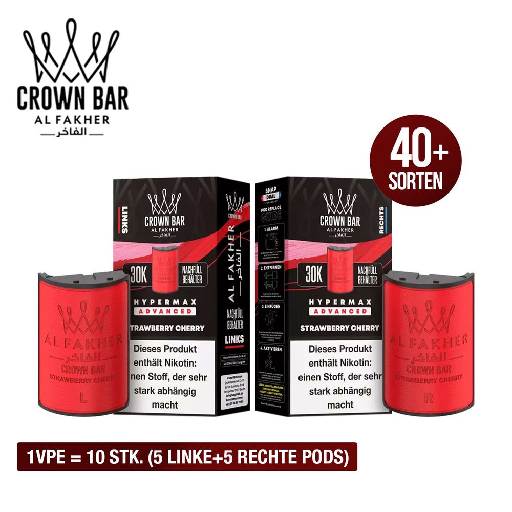 10x Al Fakher Hypermax 30K Pods - Alle Sorten - 6mg Nikotingehalt (5 Linke + 5 Rechte)