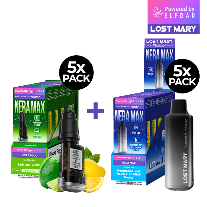 5x Lost Mary Nera 15K Refillcontainer Geschmack: Lemon Lime  + 5 x Refillable Pod