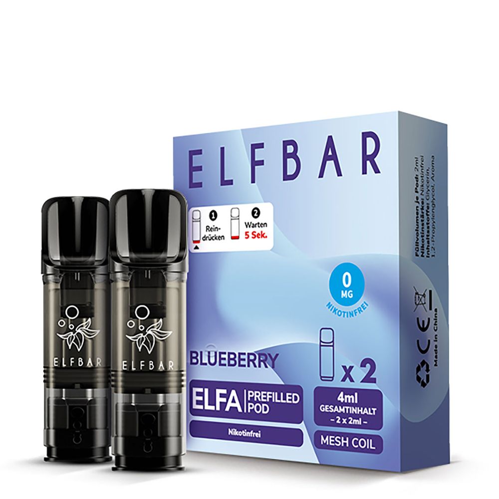 10x ELFBAR ELFA Blueberry 0mg Nikotin 2er Pack