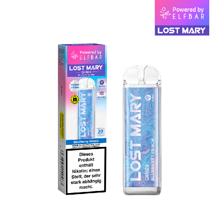 10+2 Aktion ELFBAR Lost Mary QM600 - Blueberry Peach 20mg Nikotin