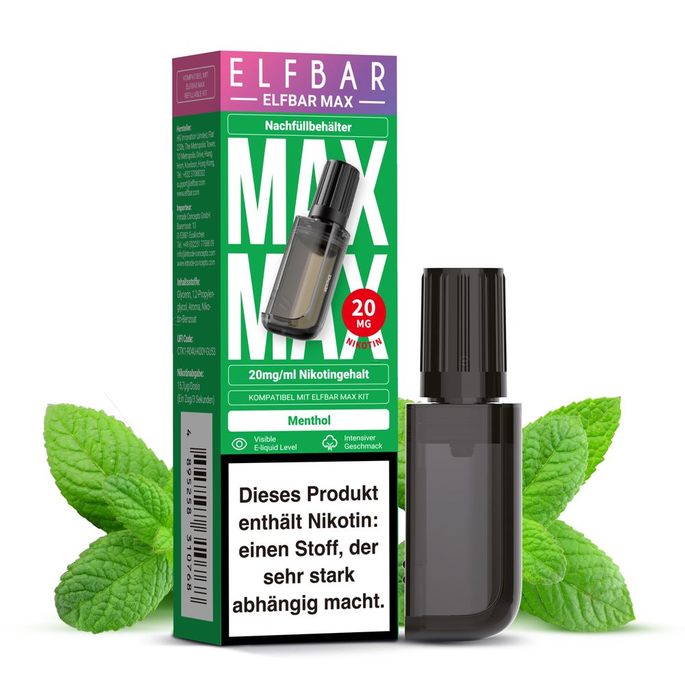 10x ELFBAR MAX Pod Menthol 20mg Nikotingehalt