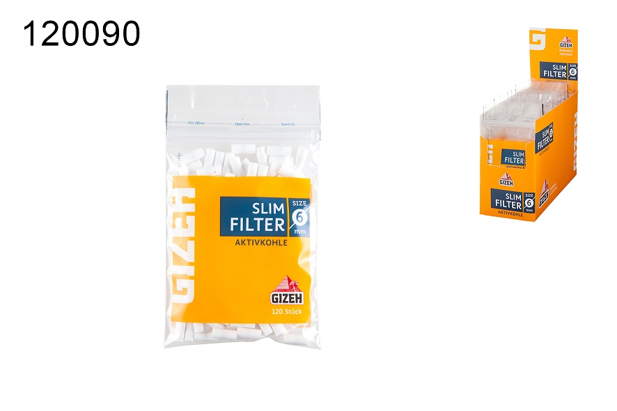 20x Gizeh Drehfilter Kohle Slim, 6mm, 120 Filter