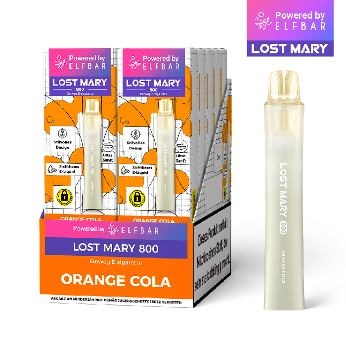 10x Lost Mary 800 Orange Cola 20mg Nikotin Einweg Vape