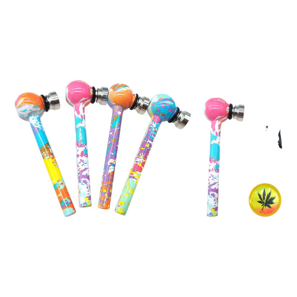 12x Atomic Glas Tabakpfeife mit Plastik Grinder