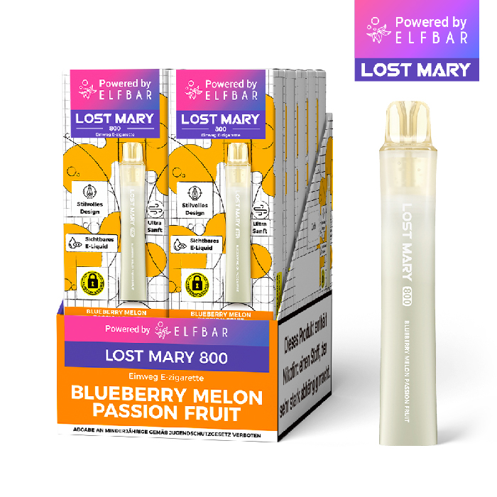 10x Lost Mary 800 Blueberry Melon Passion Fruit 20mg Nikotin Einweg Vape
