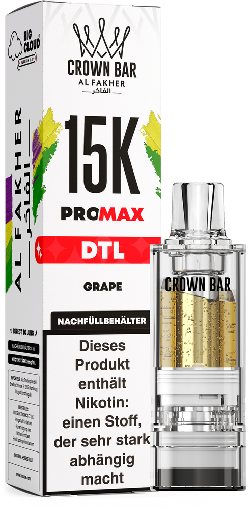 10x Al Fakher 15K PRO MAX (V2) Pod - Grape - 6mg/ml Nikotingehalt - DTL