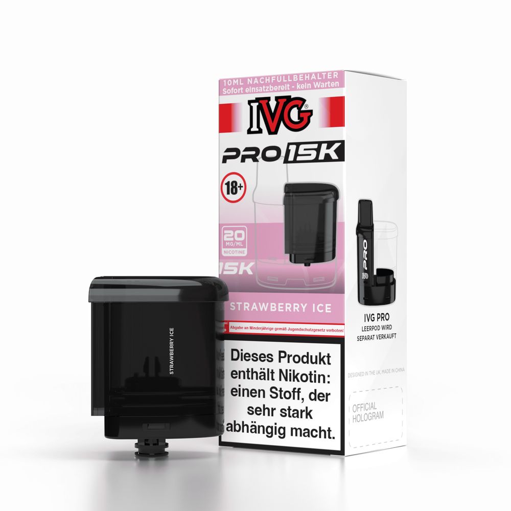 5x IVG Pro Refill Container 10ml - Strawberry Ice  - 20mg Nikotingehalt + 5x Leer Pods 0ml