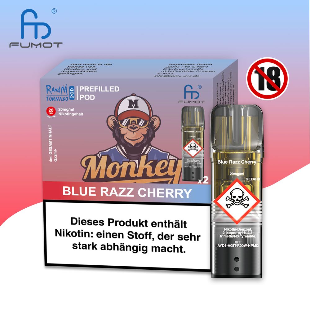 10x RandM Tornado Blue Razz Cherry 20mg Nikotin 2er Pack