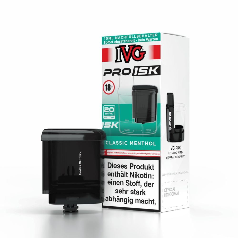 5x IVG Pro Refill Container 10ml - Classic Menthol - 20mg Nikotingehalt + 5x Leer Pods 0ml