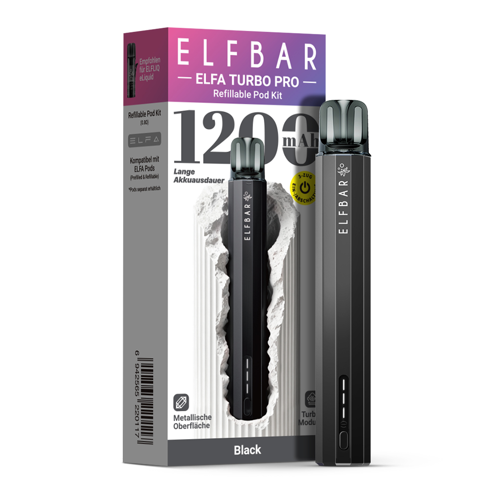 10x ELFBAR ELFA Turbo PRO Pod Kit 1200 mAh Akku - Black