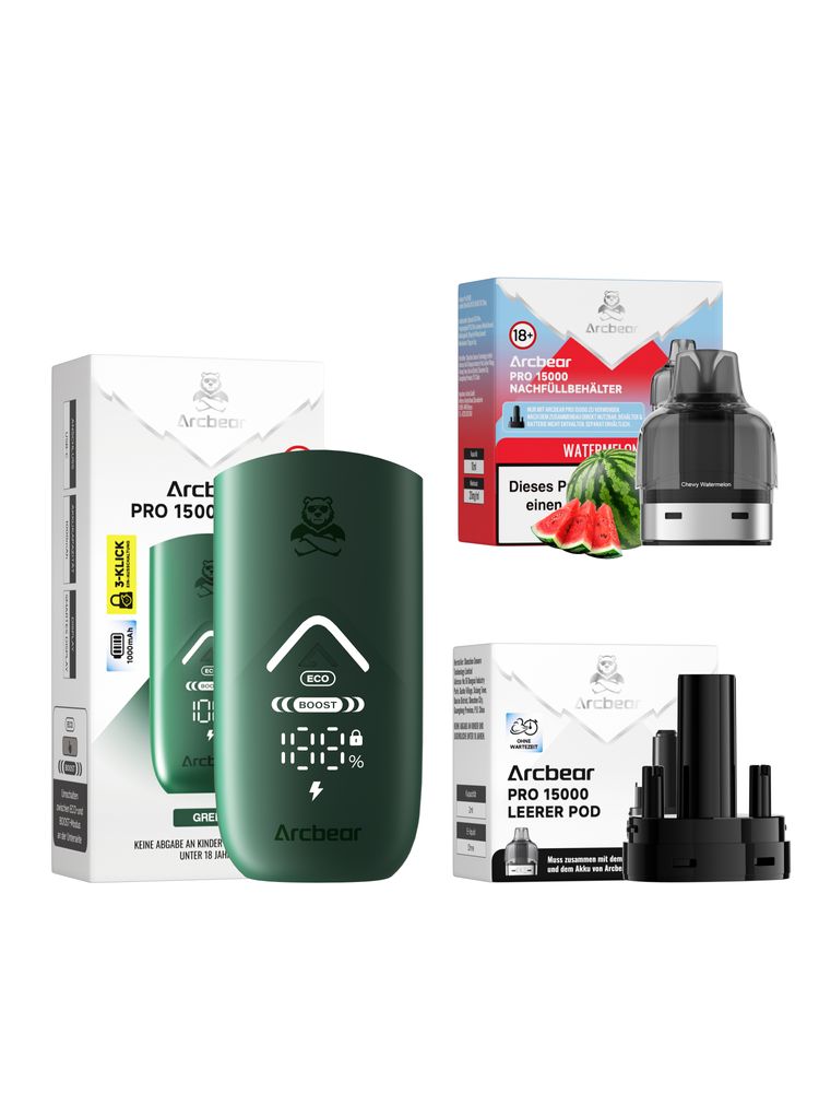 5x Arcbear Pro 15000 Starter Set - Farbe: Green + Pod Watermelon Ice