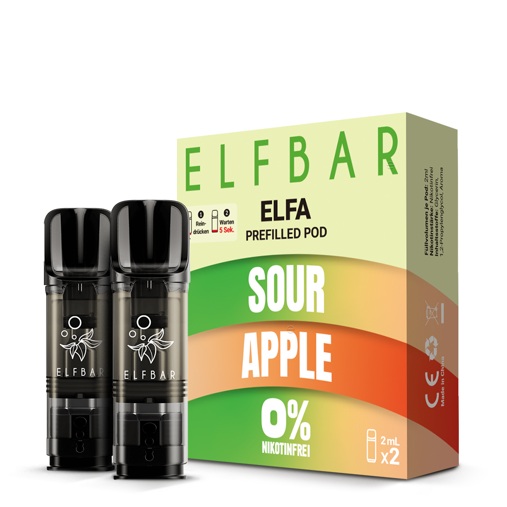 10x ELFBAR ELFA Sour Apple 0mg Nikotin 2er  Pack