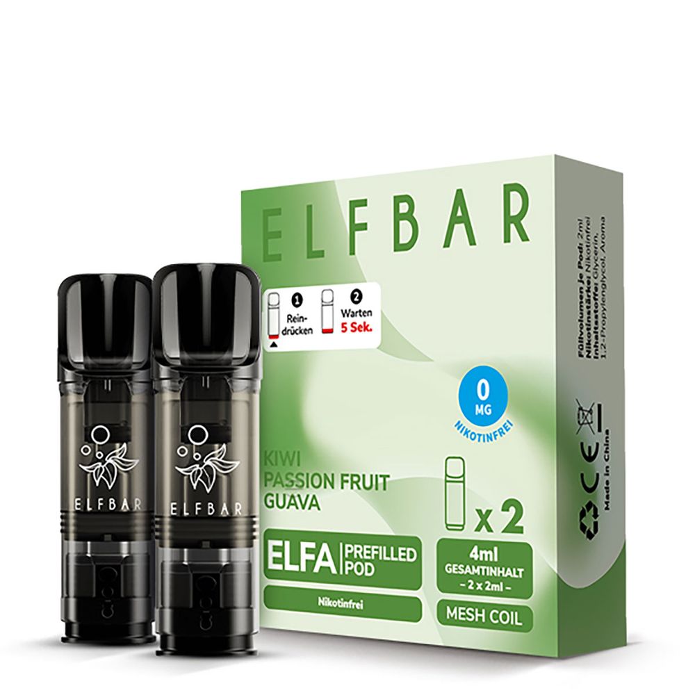 10x ELFBAR ELFA Kiwi Passion Fruit Guava 0mg Nikotin 2er Pack
