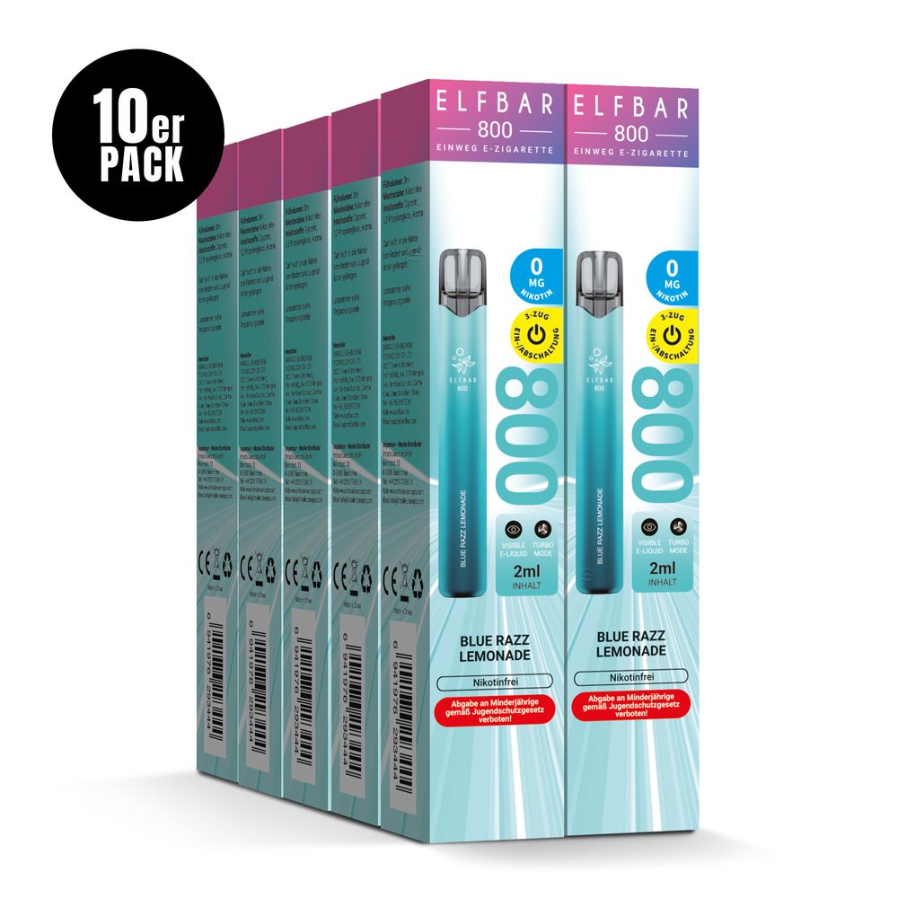 10x ELFBAR 800 Blue Razz Lemonade Nikotinfrei
