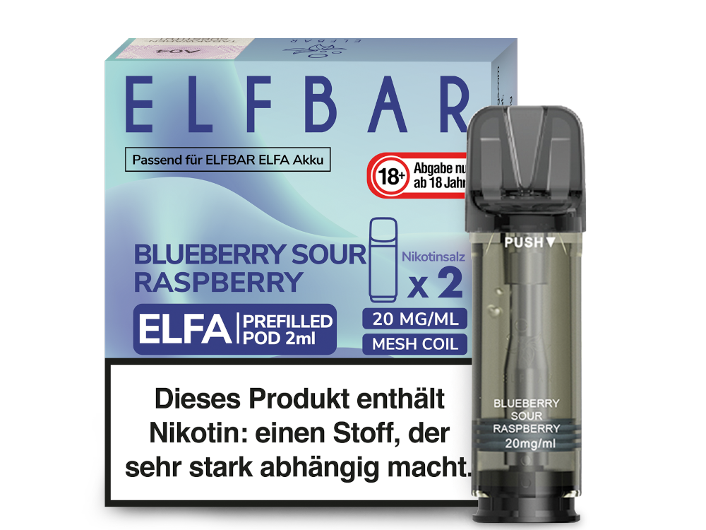 10x ELFBAR ELFA Blueberry Sour Raspberry 20mg Nikotin 2er Pack