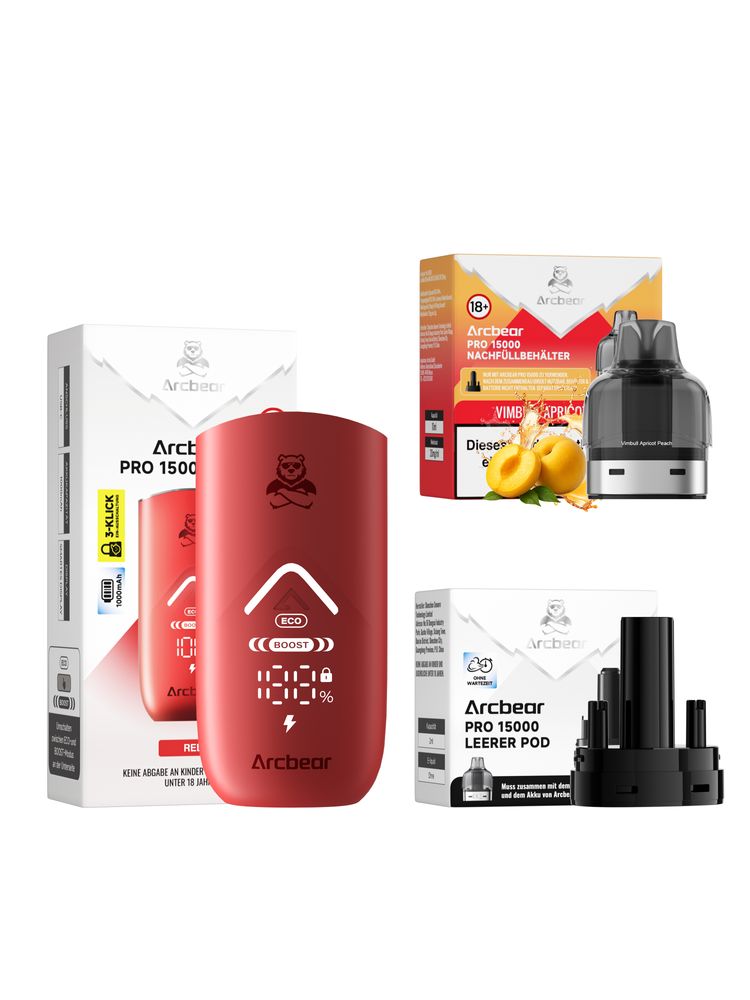 5x Arcbear Pro 15000 Starter Set - Farbe: Red + Pod Vimbull Apricot Peach