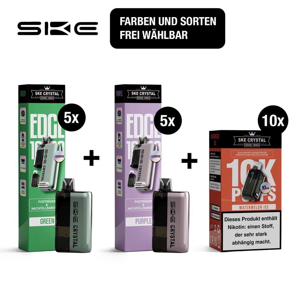 SKE Crystal Edge 10K Starter Kit Set - 10ml Pod + 2ml Ersatz Verdampfer