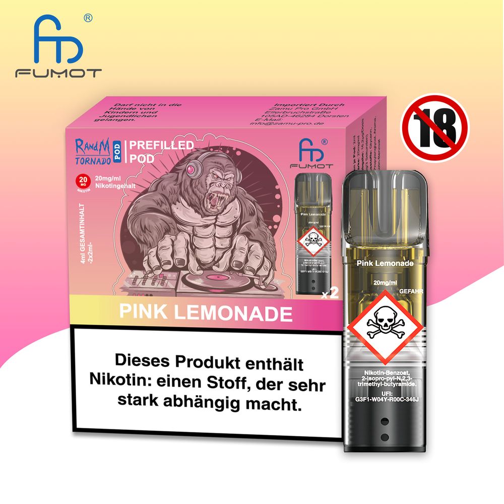 10x RandM Tornado Pink Lemonade 20mg Nikotin 2er Pack