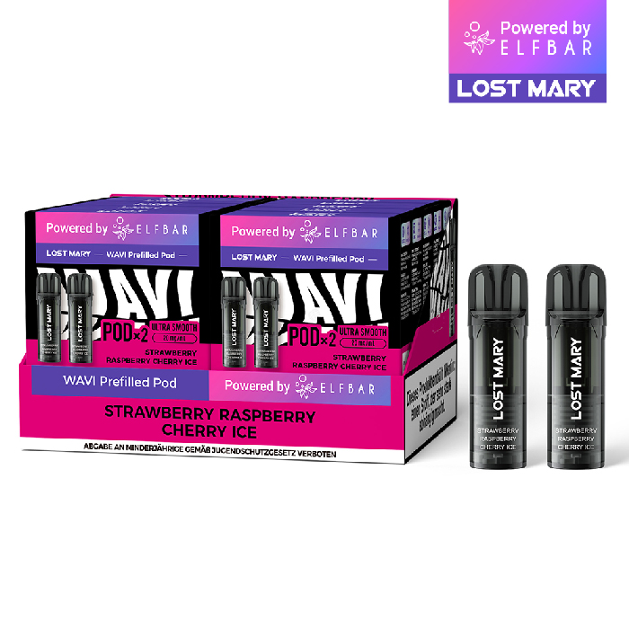 10x Lost Mary WAVI Strawberry Raspberry Cherry Ice 20mg Nikotin 2er Pack (10% Akkuträger gratis)