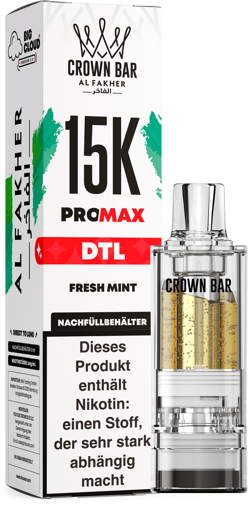 10x Al Fakher 15K PRO MAX (V2) Pod - Fresh Mint - 6mg/ml Nikotingehalt - DTL