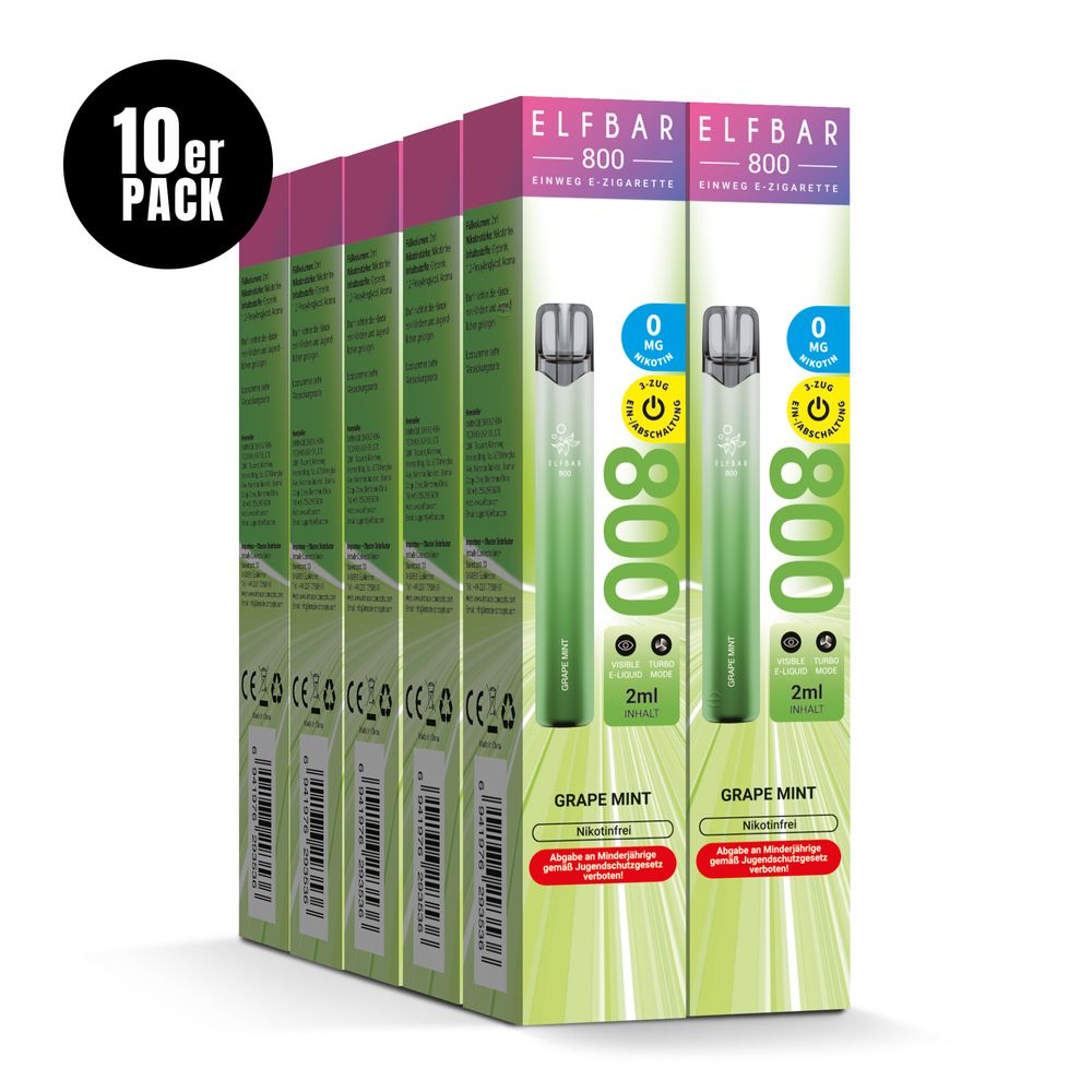 10x ELFBAR 800 Grape Mint Nikotinfrei